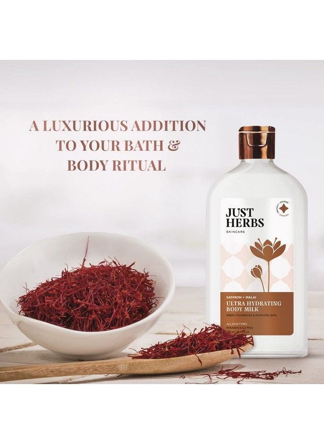 Just Herbs Saffron + Malai Nourishing Body Milk Lotion For Men & Women Suitable All Skin Types Ultra Moisturizer Face Body & Hand 300Ml  - Image 3