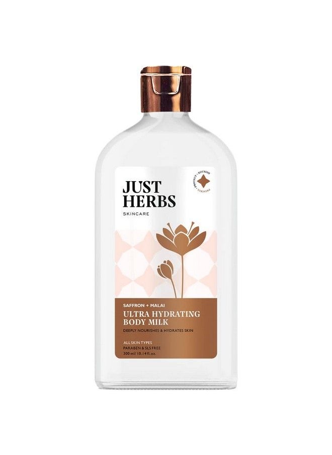 Just Herbs Saffron + Malai Nourishing Body Milk Lotion For Men & Women Suitable All Skin Types Ultra Moisturizer Face Body & Hand 300Ml  - Image 2