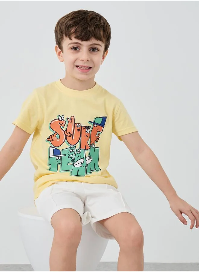 ستايلي Styli Graphic Print Round Neck T-Shirt