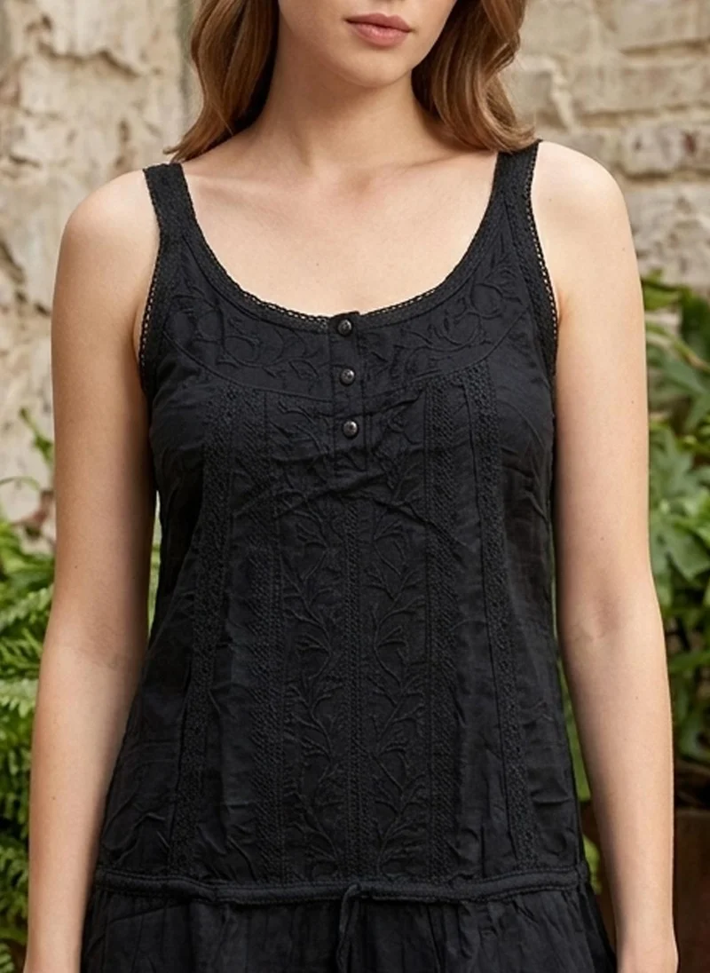 Alaya black Women Embroidered  Modal Midi Dress -AL3714 for Women | Best Price UAE