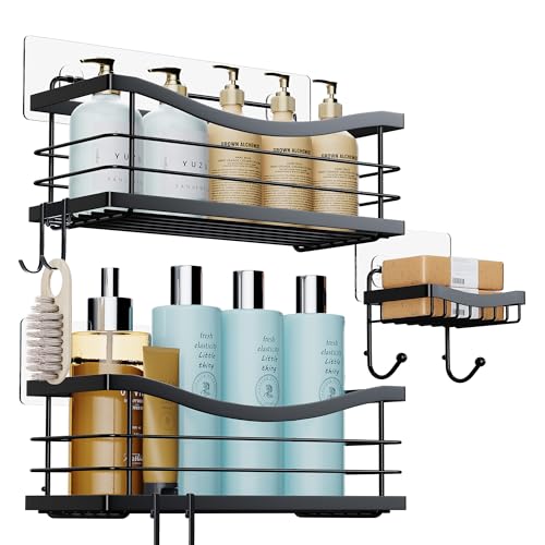 ODesign Shower Caddy 3 PackShower Organizer Shelves Rack Rustproof SUS304 Stainless Steel for Bathroom StorageKitchenNo Drilling Adhesive Shower Caddy Shelf with 4 Hooks Suction CupBlack