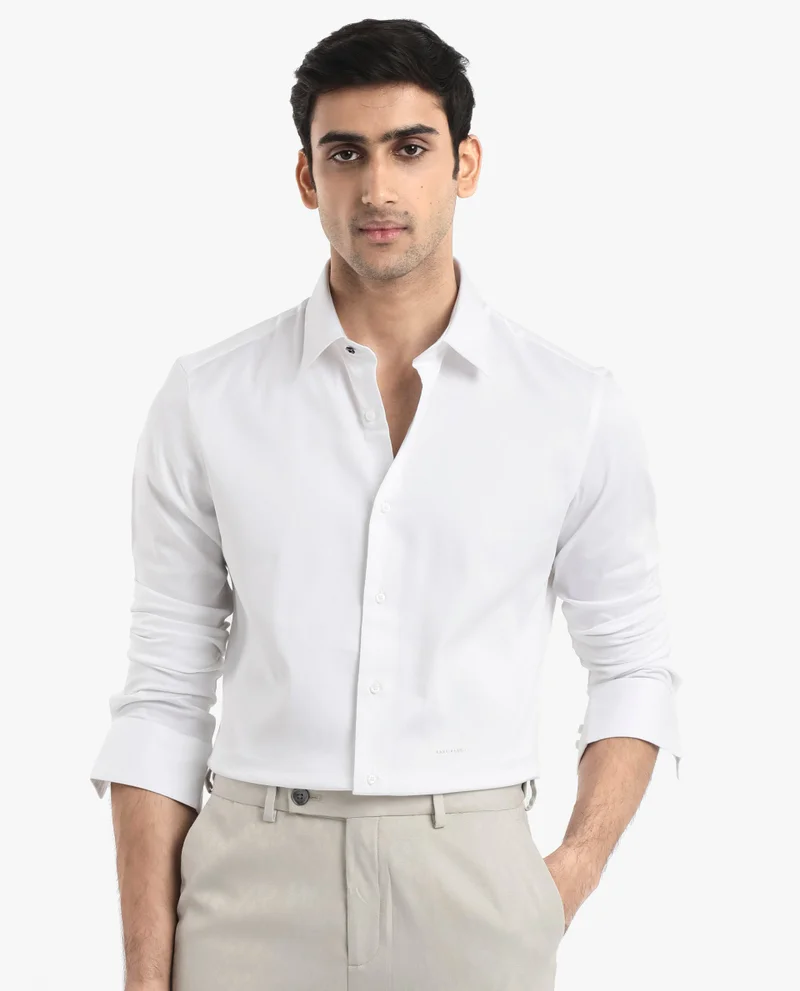 Rare Rabbit Men's Satin Stretch Solid Shirt
