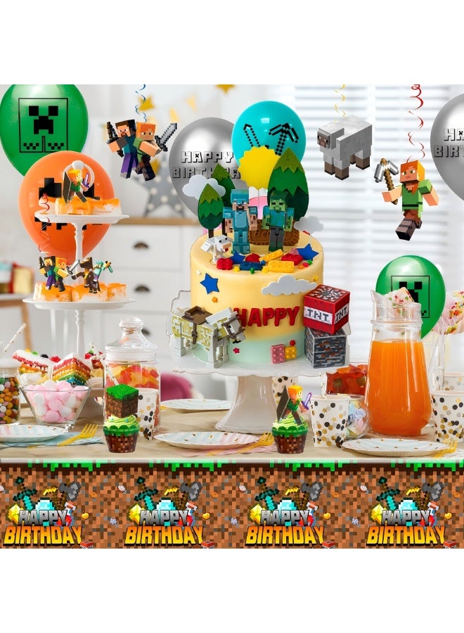 Minecraft Cake Toppers Set, 45PCS Pixels Birthday Cake Decorations with 6 PVC Figures, Felt Trees, Sun Clouds Stars, Game Theme Party Supplies for Minecraft Birthday Decorations - Image 3