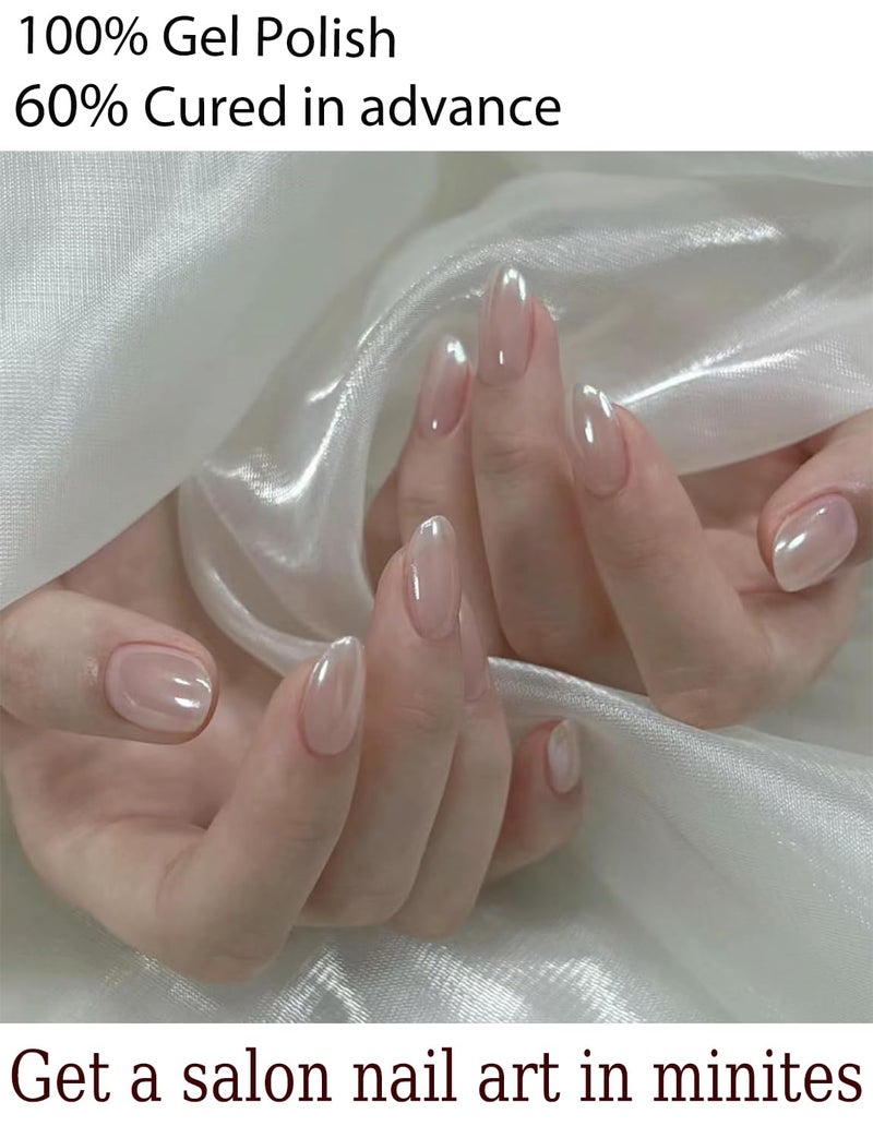 Wahrshei Semi Cured Gel Nail Strips, 20pcs Glazed Donut Milky, Pearl White Gel Nail Stickers for Home Nails DIY - Image 2