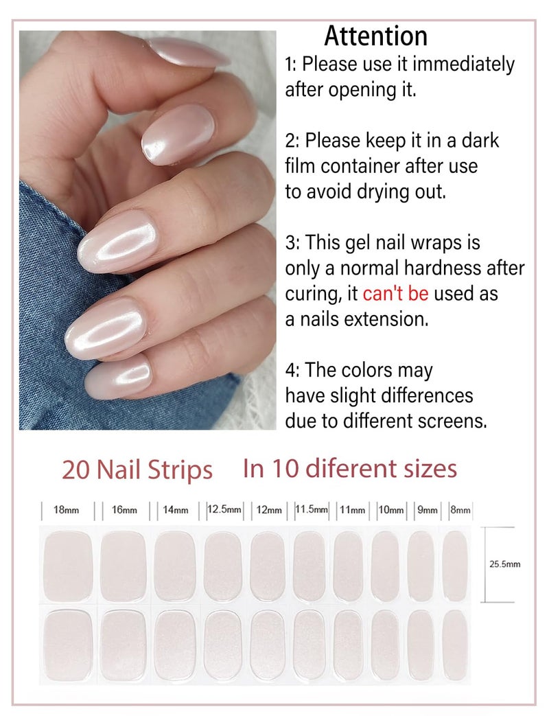 Wahrshei Semi Cured Gel Nail Strips, 20pcs Glazed Donut Milky, Pearl White Gel Nail Stickers for Home Nails DIY - Image 3