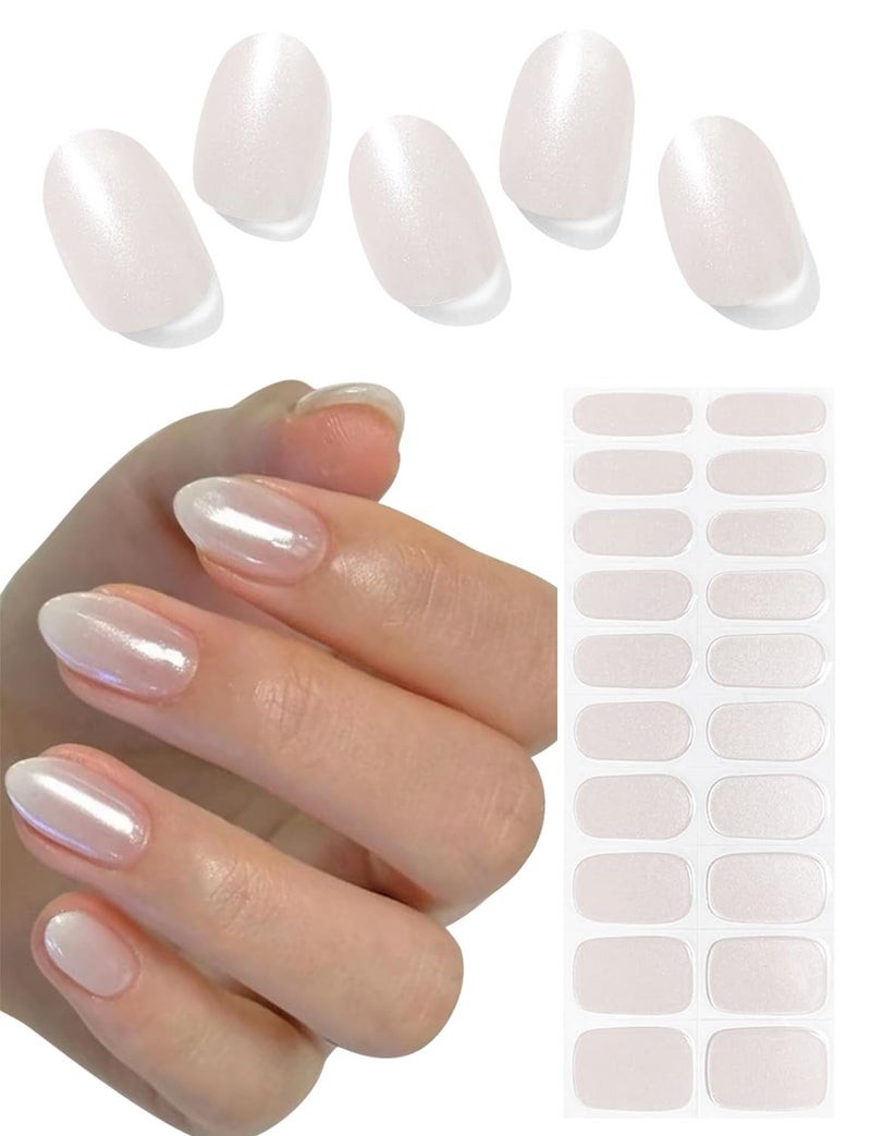Wahrshei Semi Cured Gel Nail Strips, 20pcs Glazed Donut Milky, Pearl White Gel Nail Stickers for Home Nails DIY - Image 1
