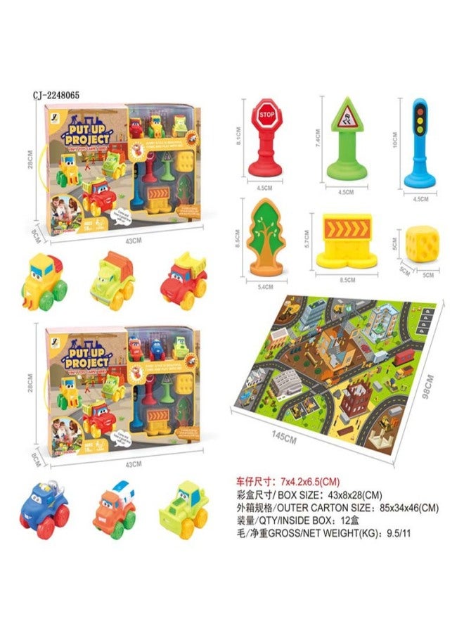 CJ Children's Game Learning Crawling Mat Carpet Vinyl Toy Sliding Inertia Mini Car Set - Image 5