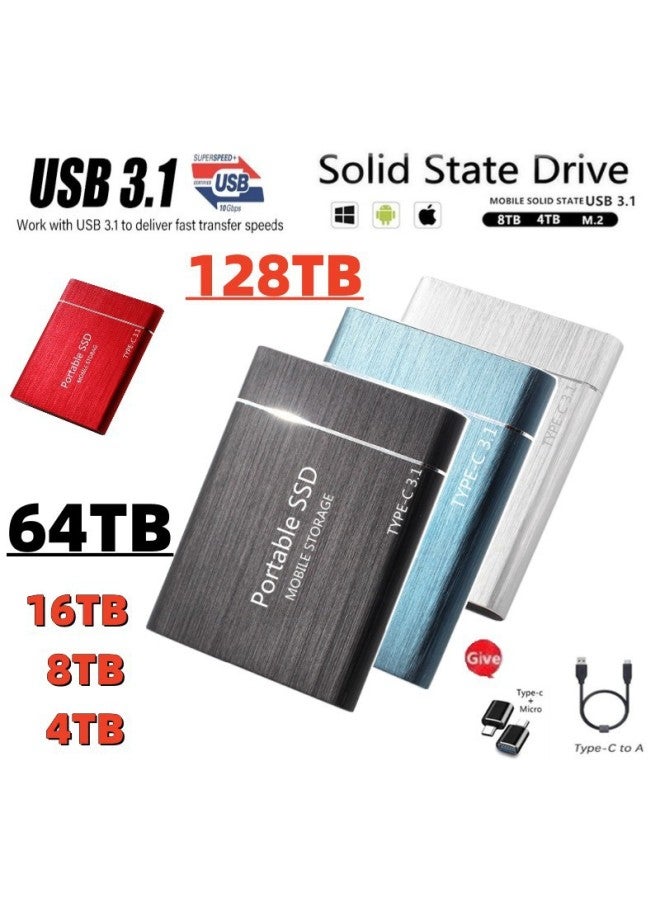 Mobile Solid State Drive 8TB 16TB High Speed USB3.0 Expansion External Mini Mobile Hard Drive 1TB-Capacity:64TB-Interface:Blue - Image 1