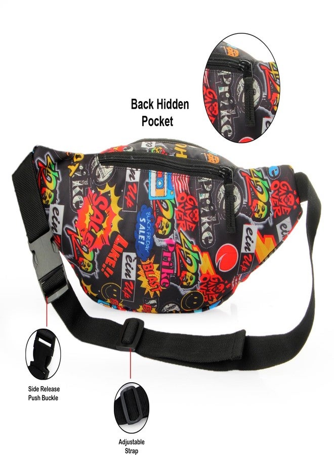 World Star Polyester Waist Pack Travel Handy Hiking Zip Pouch Document Money Phone Belt Sport Bag for Men and Women and Adult | Multicolor | Fluffy Printed Front Zip waistbag fkh - Image 3