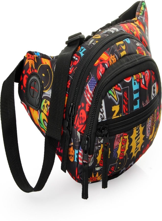 World Star Polyester Waist Pack Travel Handy Hiking Zip Pouch Document Money Phone Belt Sport Bag for Men and Women and Adult | Multicolor | Fluffy Printed Front Zip waistbag fkh - Image 1