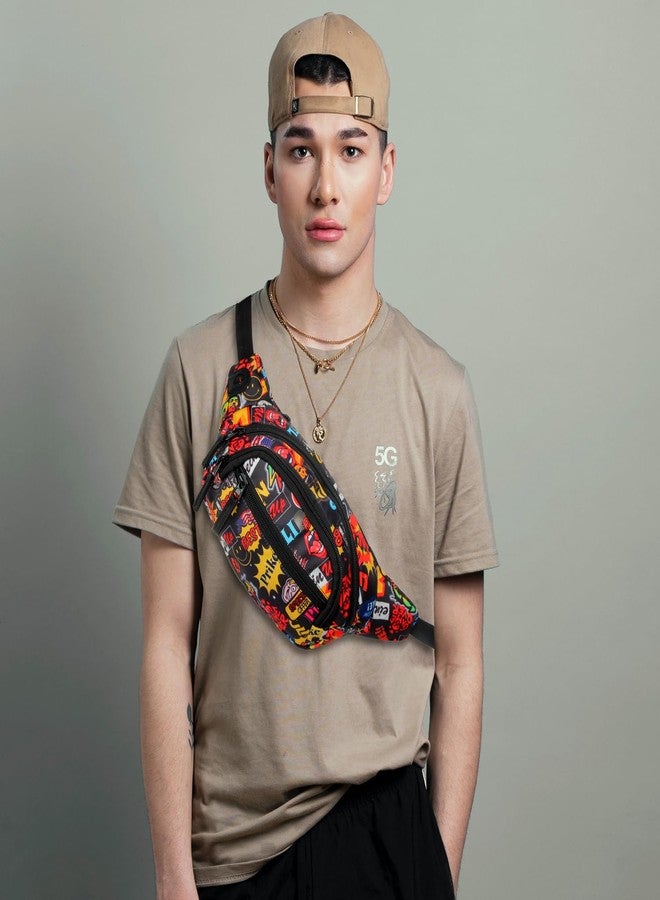World Star Polyester Waist Pack Travel Handy Hiking Zip Pouch Document Money Phone Belt Sport Bag for Men and Women and Adult | Multicolor | Fluffy Printed Front Zip waistbag fkh - Image 2