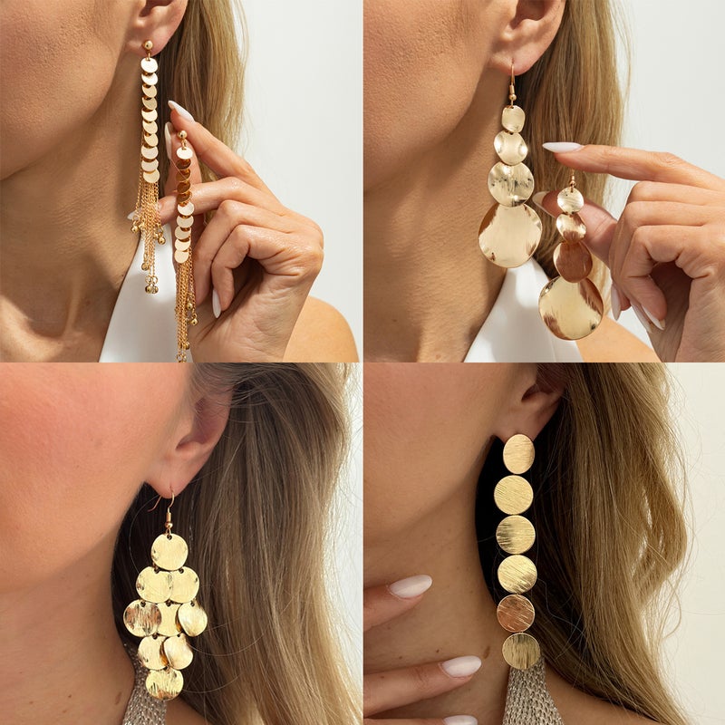 SHIXIN European and American Cross-Border Accessories INS Fashion Metal Disc Splicing Earrings with Exaggerated Sequin Pendant Tassel Long Earrings - Image 1