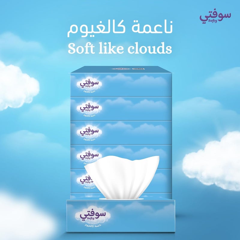 softy , Facial Tissue Box 2 - ply , Pack of 4 + 2 Free x 70 Sheets, Economy Tissue Paper for Face & Hands - Image 3