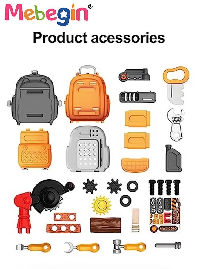 MEBEGIN 31 Pcs Tool Backpack Toy Play Set, Kids Construction Tool Bench with Various Simulation Accessories, Realistic Pretend Play Set Workbench Toys Gifts for Boys Girls Kids 3+  - Image 4