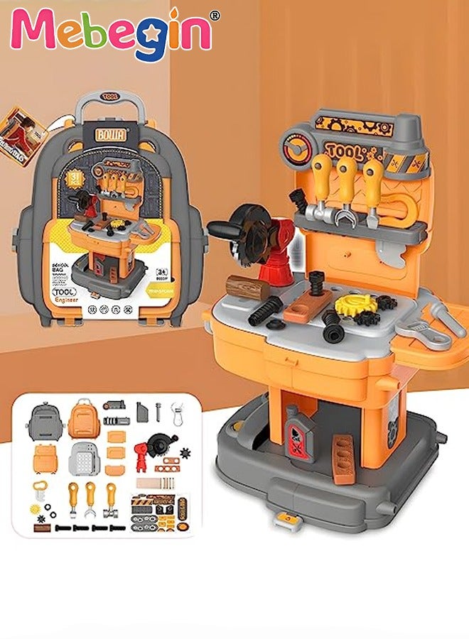 MEBEGIN 31 Pcs Tool Backpack Toy Play Set, Kids Construction Tool Bench with Various Simulation Accessories, Realistic Pretend Play Set Workbench Toys Gifts for Boys Girls Kids 3+  - Image 1