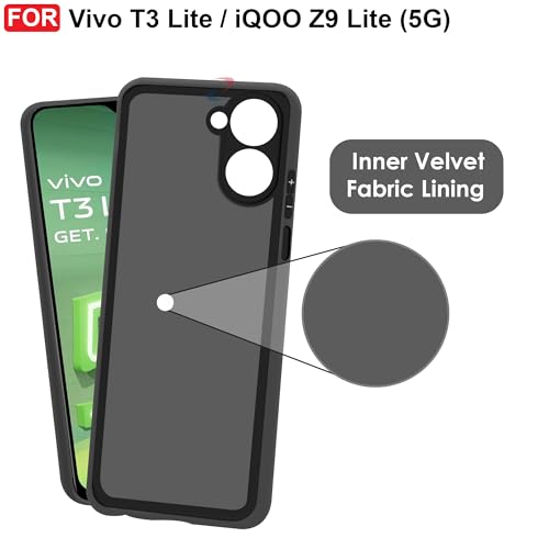 Cedo غطاء خلفي CEDO لهاتف Vivo T3 Lite / IQOO Z9 Lite (5G) | حماية من نتوء الكاميرا وبطانة من القماش المخملي الداخلي | غطاء مطاطي ناعم فائق النحافة غير لامع (أسود) - Image 4