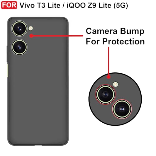 Cedo غطاء خلفي CEDO لهاتف Vivo T3 Lite / IQOO Z9 Lite (5G) | حماية من نتوء الكاميرا وبطانة من القماش المخملي الداخلي | غطاء مطاطي ناعم فائق النحافة غير لامع (أسود) - Image 3