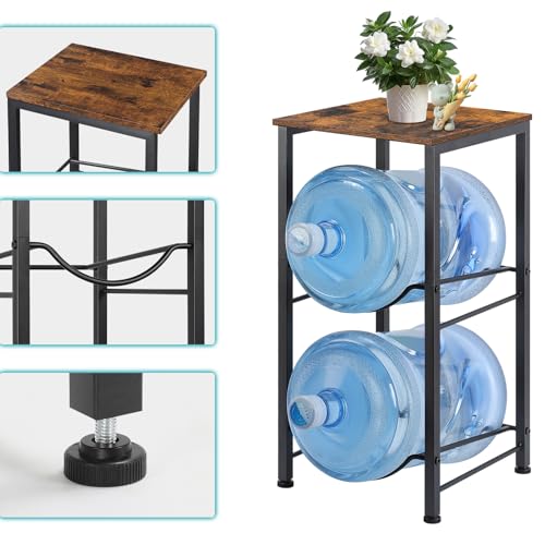 MOOACE 5 Gallon Water Jug Rack, 2 Tier Water Bottle Holder Organizer with Storage Shelves, Water Dispenser Stand Shelf for Office Kitchen Living Room, Rustic Brown - Image 5
