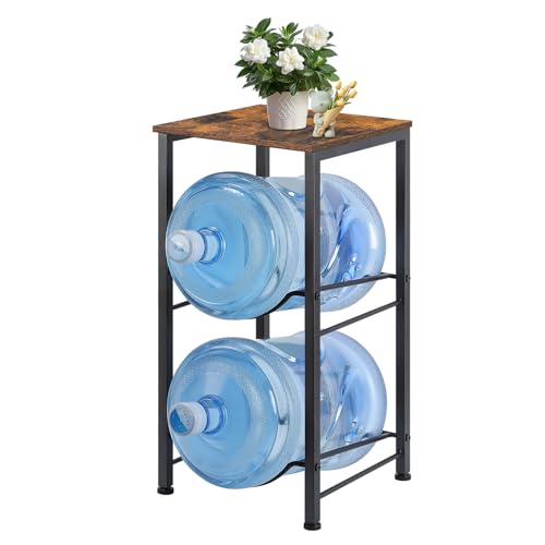 MOOACE 5 Gallon Water Jug Rack, 2 Tier Water Bottle Holder Organizer with Storage Shelves, Water Dispenser Stand Shelf for Office Kitchen Living Room, Rustic Brown - Image 1