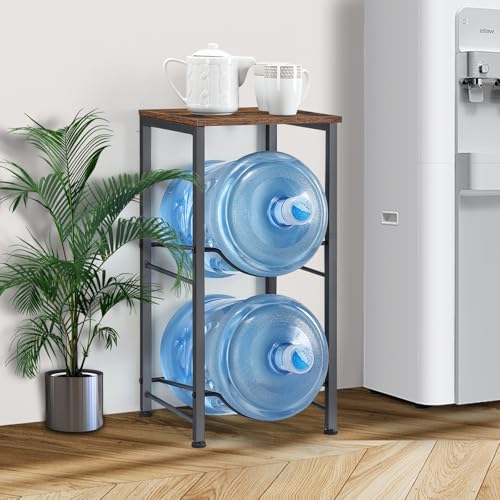 MOOACE 5 Gallon Water Jug Rack, 2 Tier Water Bottle Holder Organizer with Storage Shelves, Water Dispenser Stand Shelf for Office Kitchen Living Room, Rustic Brown - Image 4