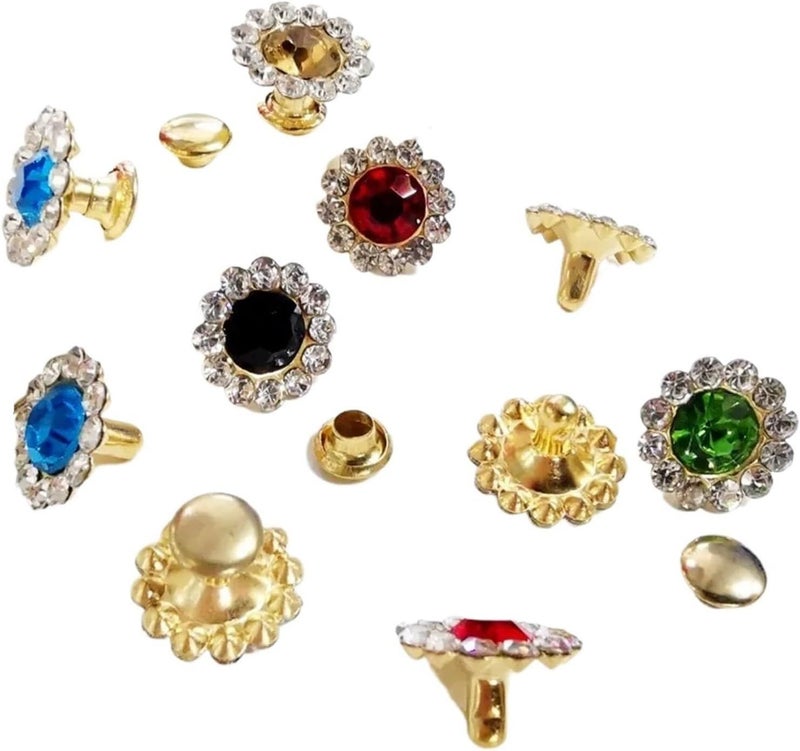 100 Sets Red Flowers Shape Crystal Rhinestone Garment Rapid Rivets Diamante Studs - Image 1