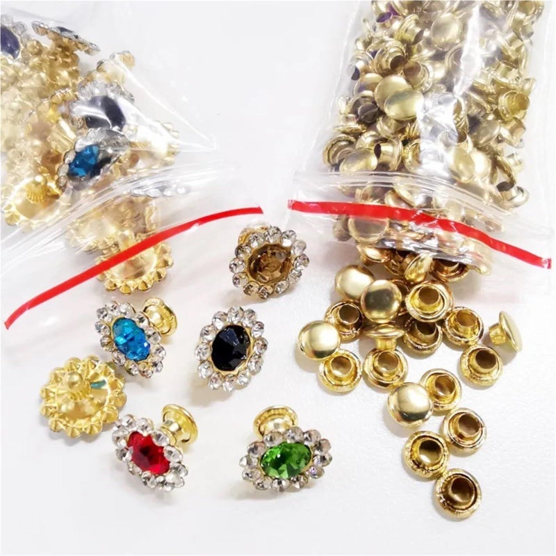 100 Sets Red Flowers Shape Crystal Rhinestone Garment Rapid Rivets Diamante Studs - Image 4