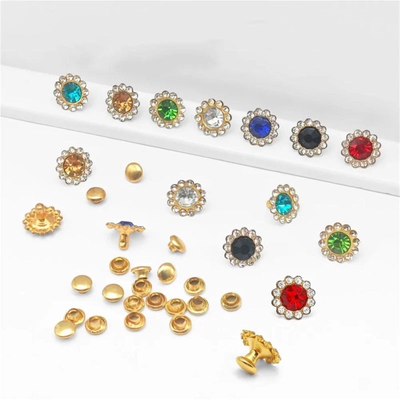 100 Sets Red Flowers Shape Crystal Rhinestone Garment Rapid Rivets Diamante Studs - Image 5