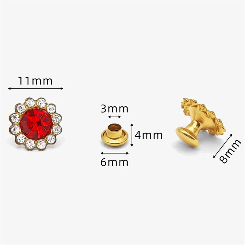 100 Sets Red Flowers Shape Crystal Rhinestone Garment Rapid Rivets Diamante Studs - Image 3