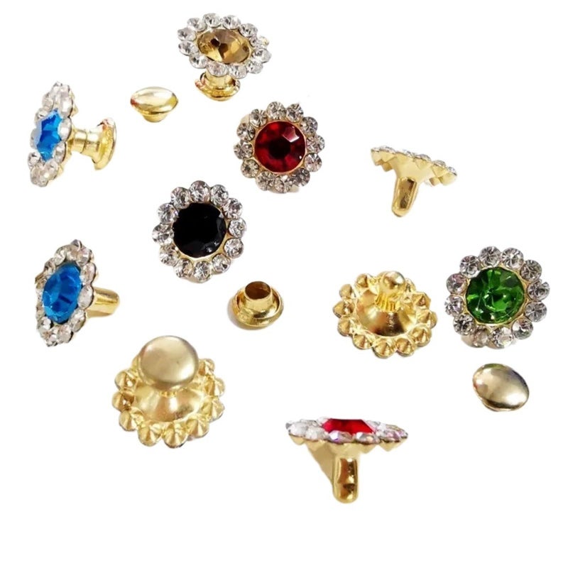 100 Sets Red Flowers Shape Crystal Rhinestone Garment Rapid Rivets Diamante Studs - Image 2