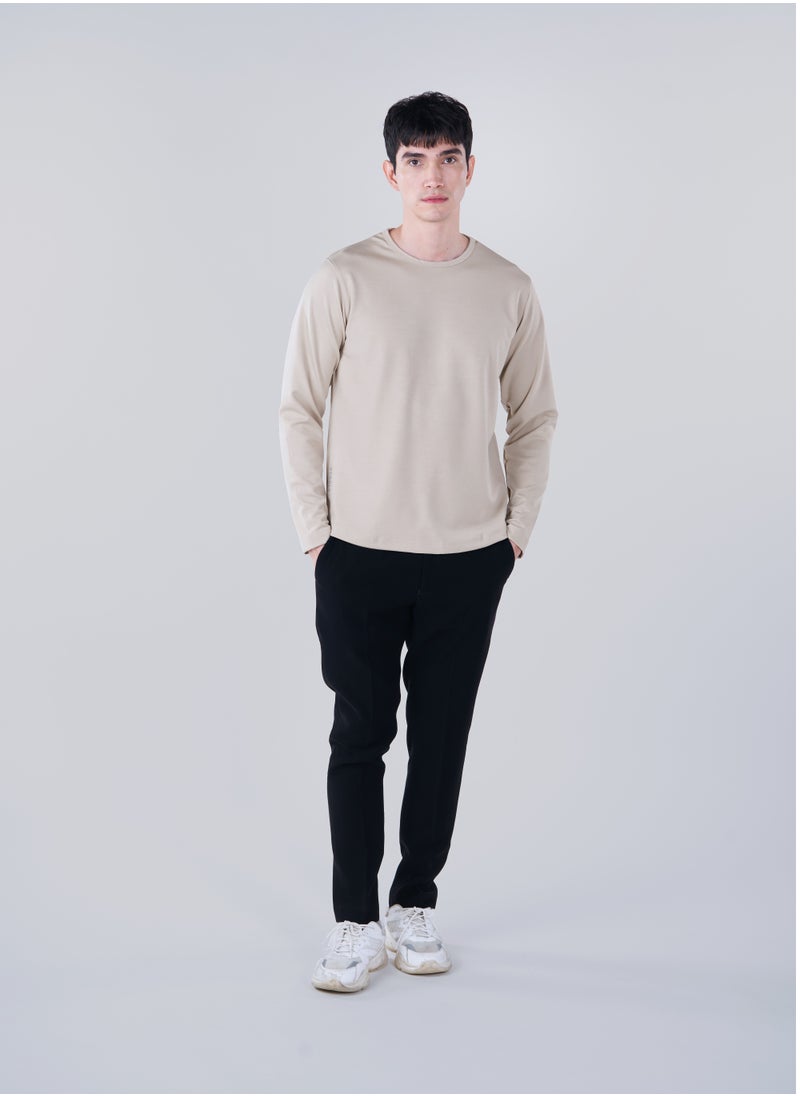 GENRLS Men's Classic Curve Hem T-shirt Beige  - Image 1