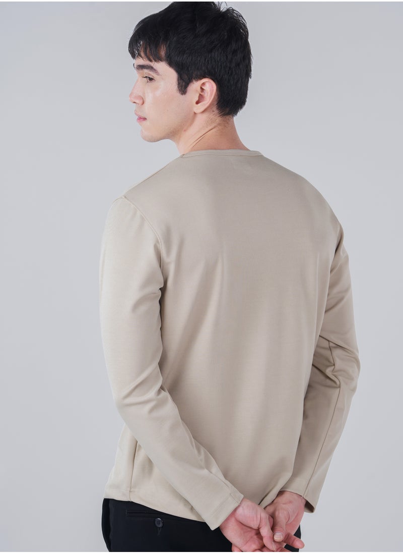 GENRLS Men's Classic Curve Hem T-shirt Beige  - Image 4