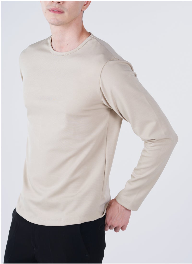 GENRLS Men's Classic Curve Hem T-shirt Beige  - Image 3