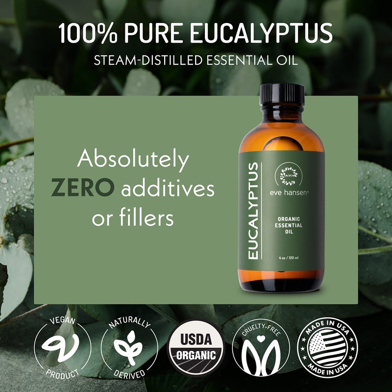 Eve Hansen USDA Certified Organic Eucalyptus Essential Oil 4oz | Topical and Aromatherapy Essential Oil | Organic Eucalyptus Oil for Sauna Essential Oil - Image 2