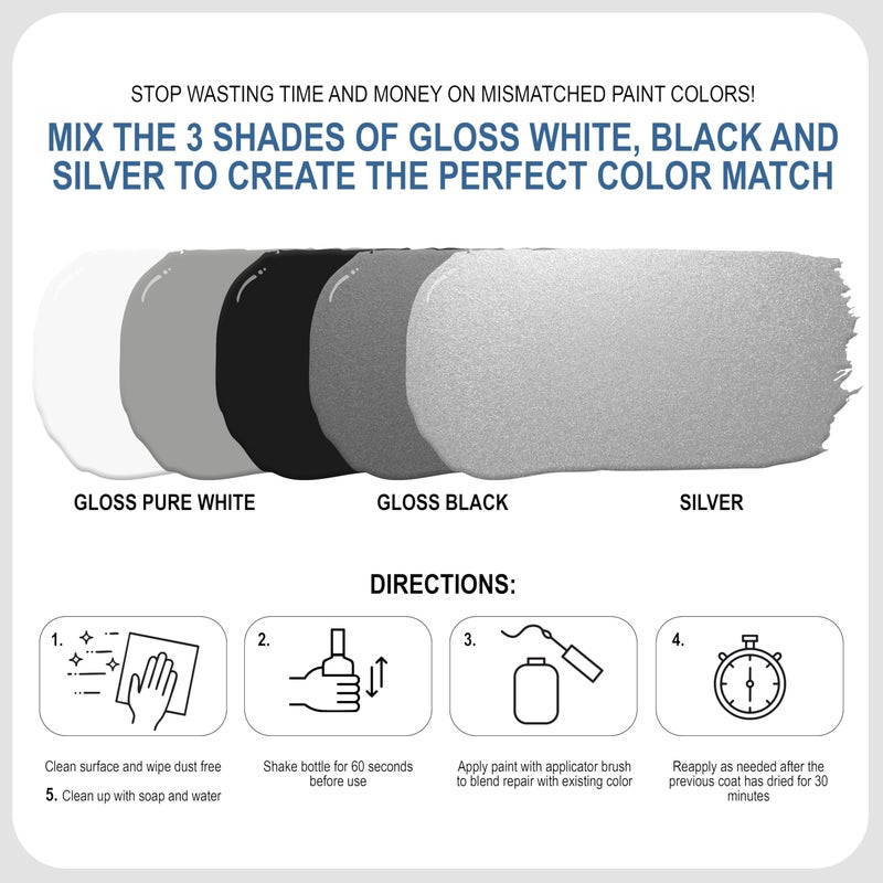 Sundaze Gloss Appliance Touch-Up Paint Pen Kit - Stove, Refrigerator, Washer, Dryer Touch Up - 3 Glossy Colors White, Black, Silver - Instantly Repair & Restore Scratches, Chips, Stains - Color Match - Image 4
