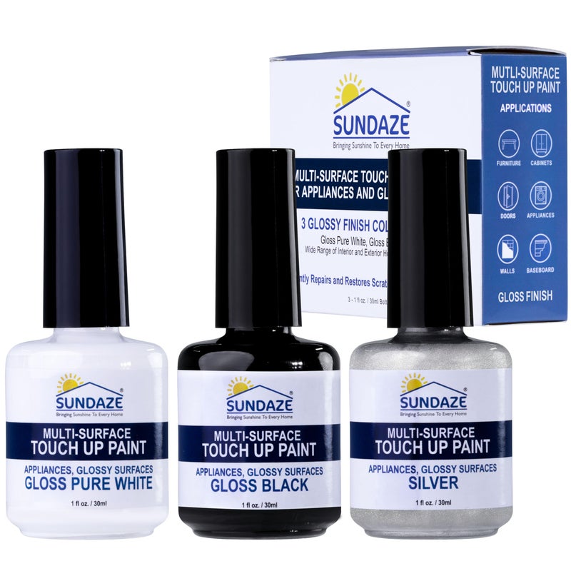 Sundaze Gloss Appliance Touch-Up Paint Pen Kit - Stove, Refrigerator, Washer, Dryer Touch Up - 3 Glossy Colors White, Black, Silver - Instantly Repair & Restore Scratches, Chips, Stains - Color Match - Image 1