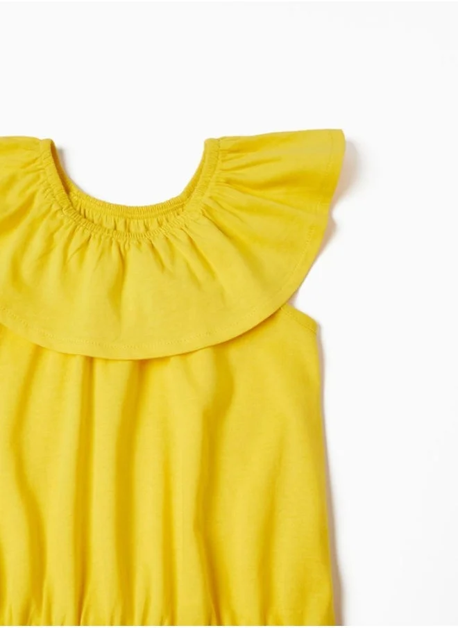 زيبي Short Cotton Jumpsuit for Girls, Yellow