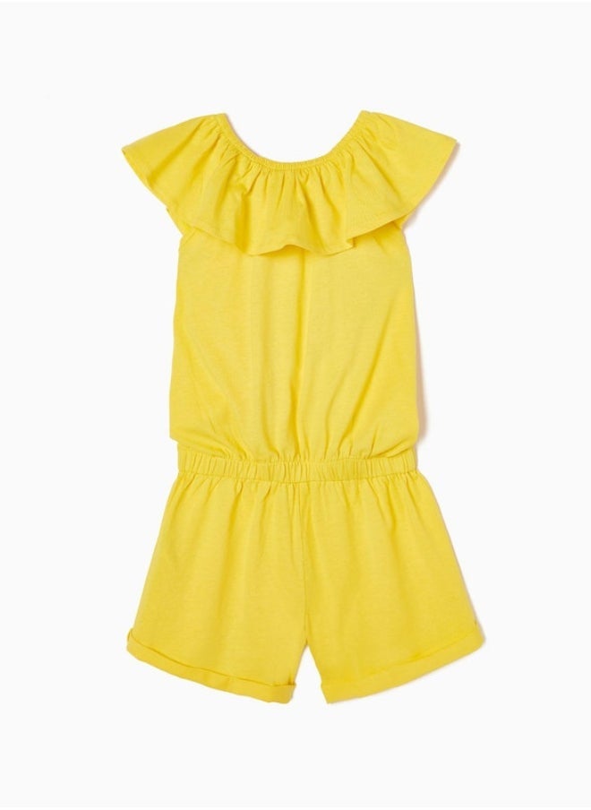 زيبي Short Cotton Jumpsuit for Girls, Yellow  - Image 2