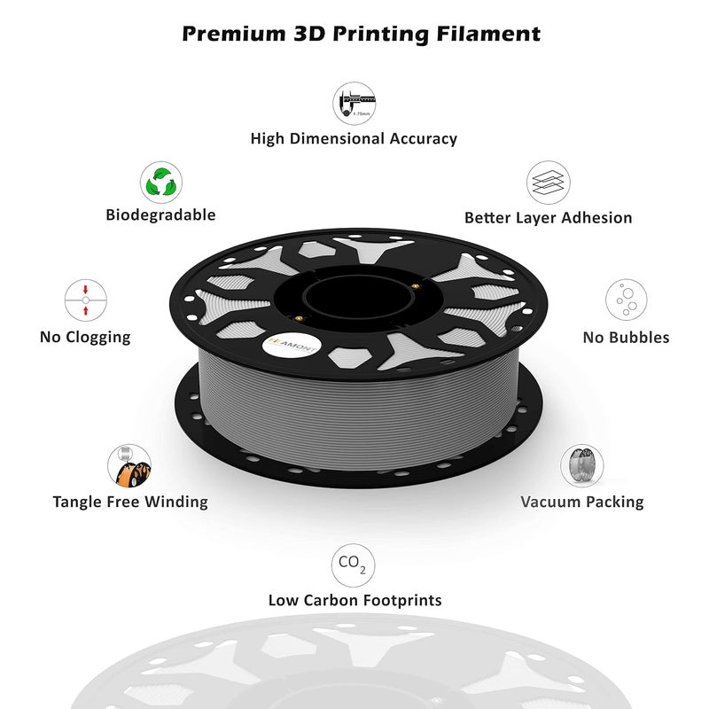 Protomont TECHNOLOGIES فيلا مونت 1.75 مم خيوط طباعة ثلاثية الأبعاد PLA بريميوم بلس متوافقة مع معظم طابعات FDM (رمادي) - Image 5