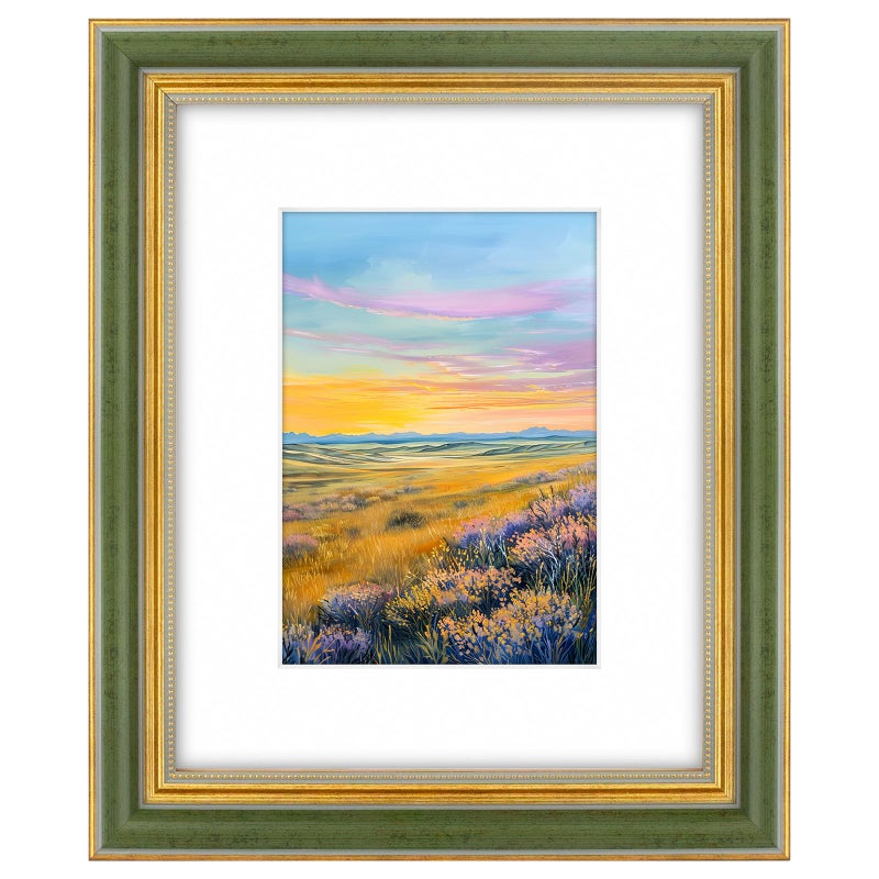 Space Art Deco,8x10 Picture Frame for 5x7 Photo with Mat or 8x10 Artwork Without Mat, Real Glass & Wall Mounting or Tabletop(Green Gold) - Image 1