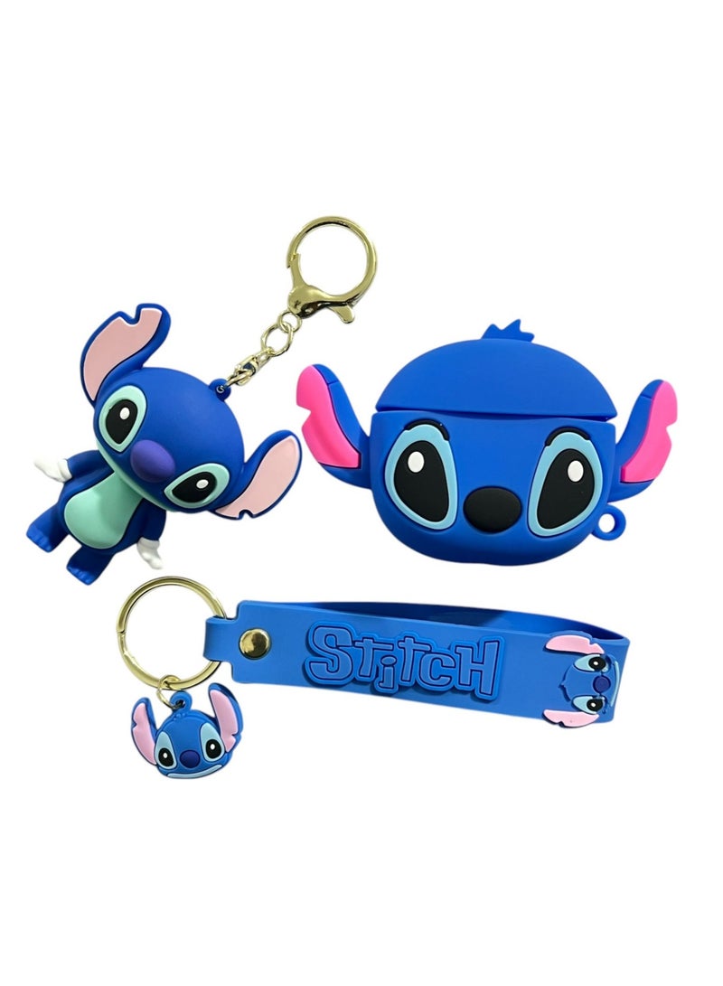 STITCH Airpods 4NC Generation Case with Keychain, Cute Cartoon Design Silicone Protective Case for Airpods 4 (2025) (Blue Stitching Pattern) 