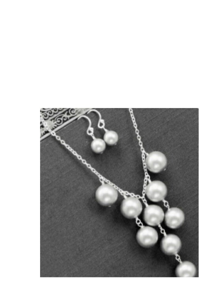 اكسوارات ار ايه طقم سلسلة و حلق فضى مع لؤلؤ اوف وايت  - Image 1