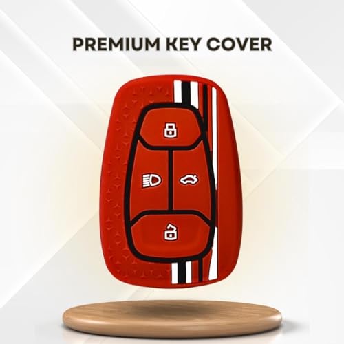 KEYCEPT Tristar Silicone Key Cover Compatible with Tata Nexon | Harrier | Altroz | Tigor | Safari | Punch |Tiago| EV 4 Button Smart Key with Keychain. (Type 1, Red) - Image 5