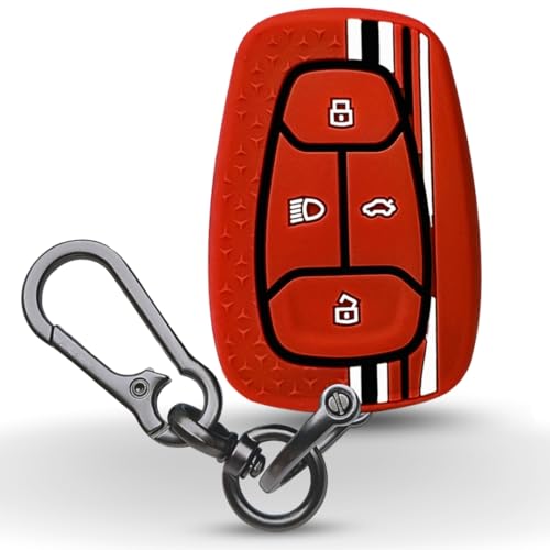 KEYCEPT Tristar Silicone Key Cover Compatible with Tata Nexon | Harrier | Altroz | Tigor | Safari | Punch |Tiago| EV 4 Button Smart Key with Keychain. (Type 1, Red) - Image 1