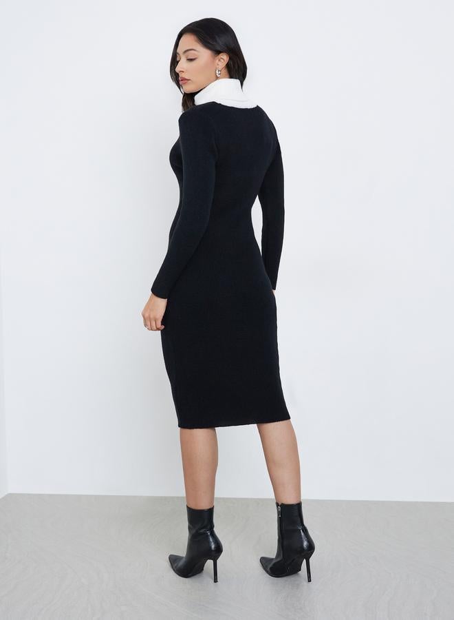 Styli Black Ribbed Knit Sweater Midi Dress - Image 4