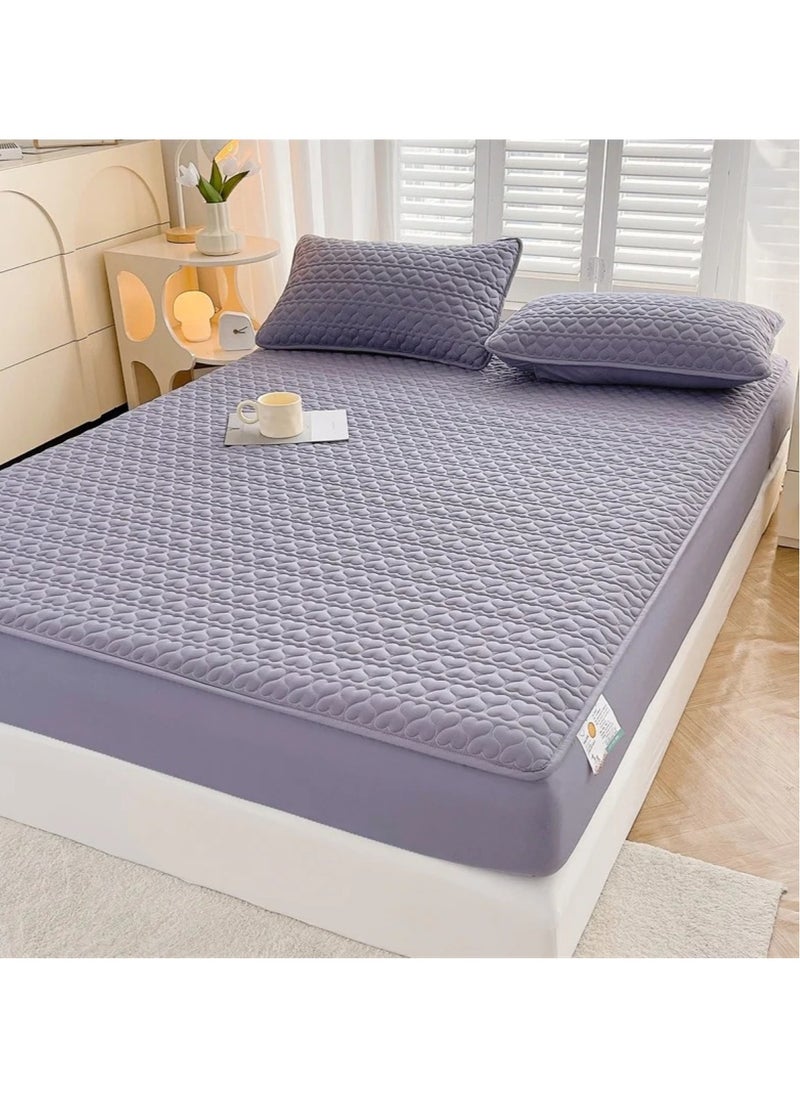 Huitich Waterproof Fitted Bedding Topper Set 200 x 220 cm  - Dark Grey Protect Your Mattress and Pillows Includes 2 Pillowcases  - Image 1