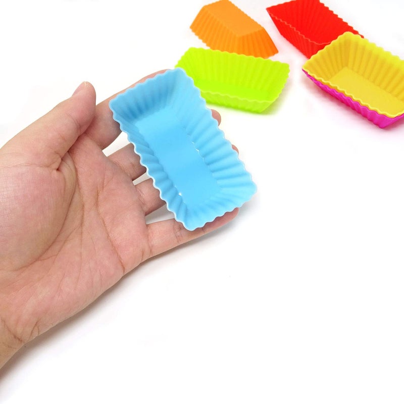 HONBAY "Honbay 12PCS Silicone Rectangular Reusable Cake Cup Sets Baking Cups Nonstick Liner Molds Cupcake Baking Molds for Making Muffin, Chocolate, Bread (83 x 46 x 20mm)" - Image 3