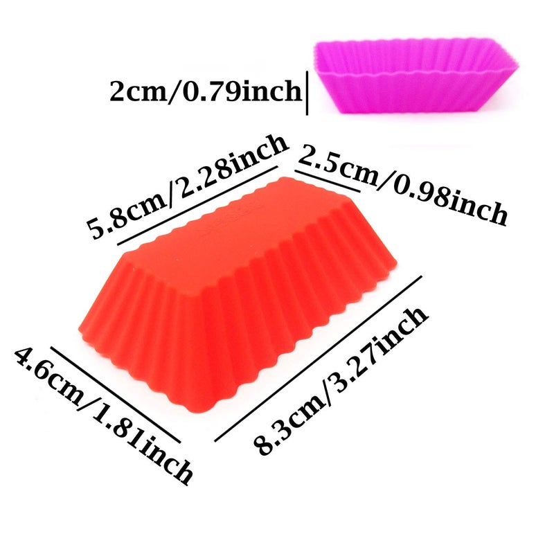 HONBAY "Honbay 12PCS Silicone Rectangular Reusable Cake Cup Sets Baking Cups Nonstick Liner Molds Cupcake Baking Molds for Making Muffin, Chocolate, Bread (83 x 46 x 20mm)" - Image 2