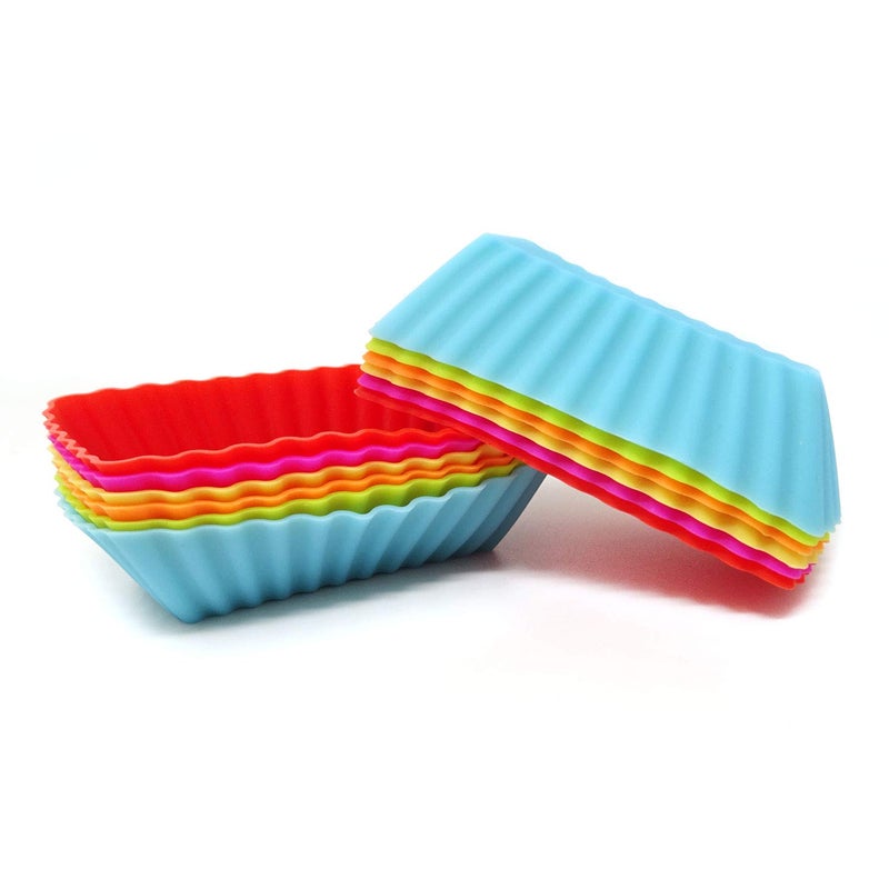 HONBAY "Honbay 12PCS Silicone Rectangular Reusable Cake Cup Sets Baking Cups Nonstick Liner Molds Cupcake Baking Molds for Making Muffin, Chocolate, Bread (83 x 46 x 20mm)" - Image 1