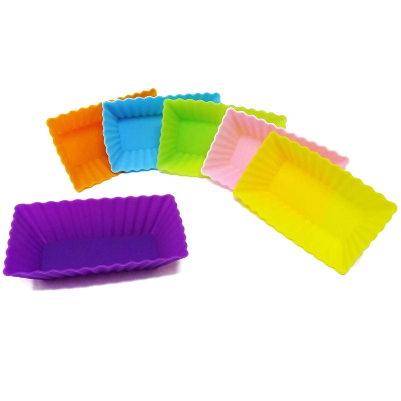 HONBAY "Honbay 12PCS Silicone Rectangular Reusable Cake Cup Sets Baking Cups Nonstick Liner Molds Cupcake Baking Molds for Making Muffin, Chocolate, Bread (83 x 46 x 20mm)" - Image 4