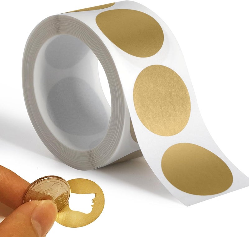 Imeepa 300 Pack Scratch Off Stickers, 1" Round Circle Scratch Off Labels Self Adhesive for Lottery Tickets DIY, Raffle Card Creating-Gold - Image 1